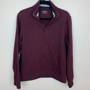 UNTUCKit Mens Coral Burgundy Quarter-Zip Long Sleeve Pullover Sweatshirt, Small